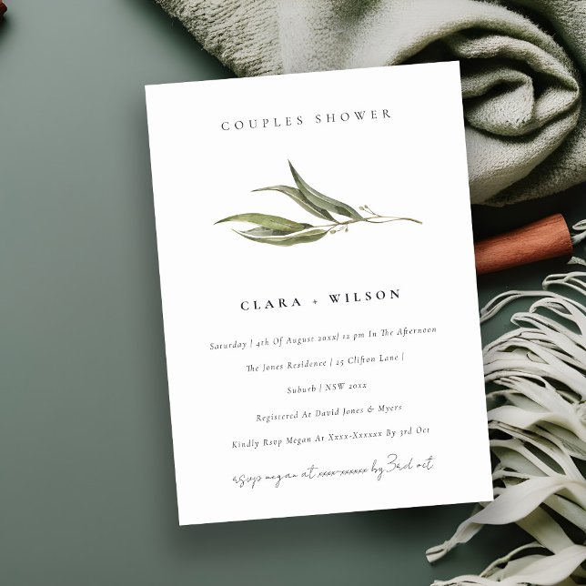 Invitation Chic Simple Eucalyptus Botanical Couples Douche (Créateur téléchargé)