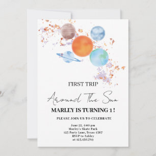 Invitation chic simple Premier voyage autour du Soleil 1er An
