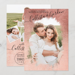 Invitation Chic Simple Rose Gold Script Photo Collage Mariage