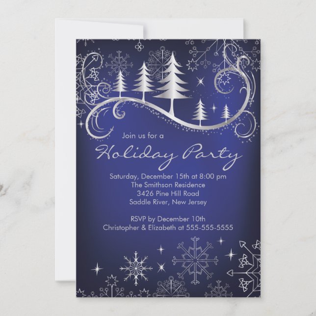 Invitation Chic Snowflakes Noël Arbres Fête Fête (Devant)