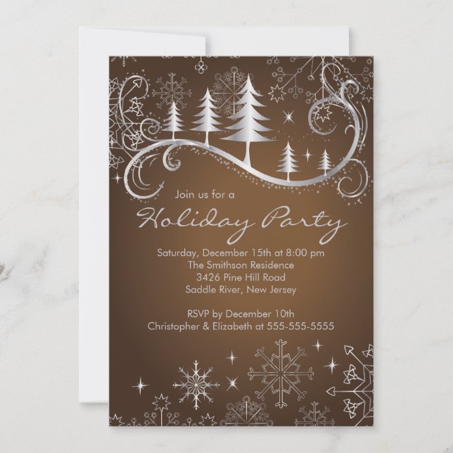 Invitation Chic Snowflakes Noël Arbres Fête Fête (Devant)
