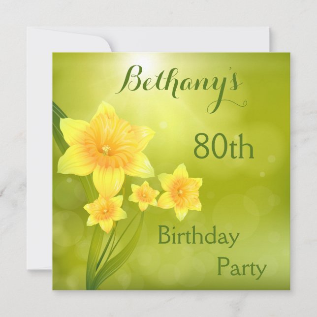 Invitation Chic Spring Daffodils Bokeh fête du 80e anniversai (Devant)