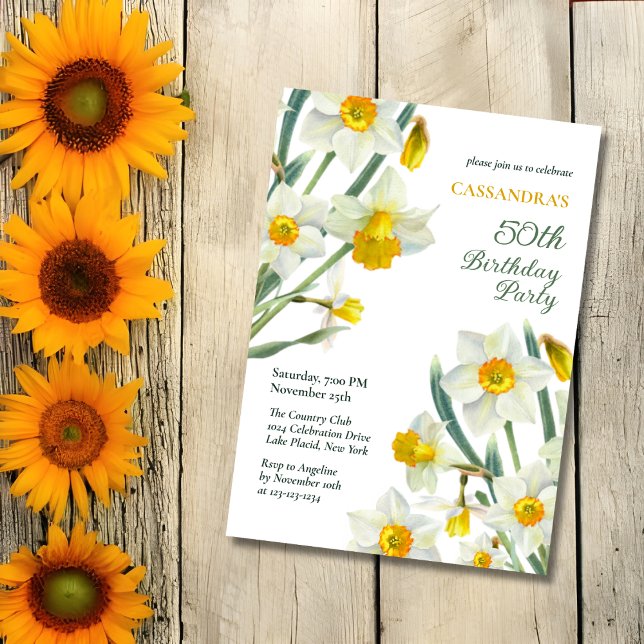 Invitation Chic Spring Jaune Daffodile Botanique Anniversaire (Créateur téléchargé)