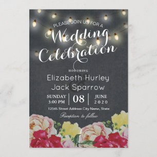 Invitation Chic String éclaire Floral Black Grunge Mariage