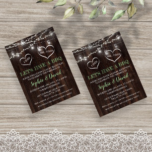 Invitation Chic String Lights Mason Jar Old Grange I DO BBQ