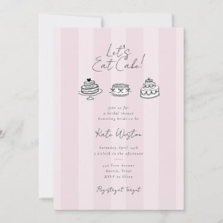 Invitation Chic Striped Let’s Eat Cake Pink Bridal Shower
