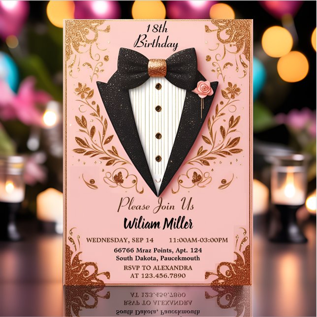 Invitation Chic Suit Award Hommes Adulte Tuxedo 18e Anniversa (Créateur téléchargé)