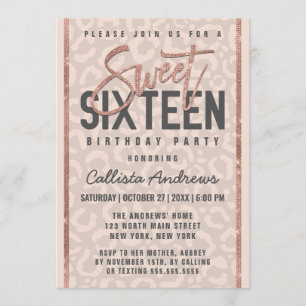 Invitation Chic Taupe Rose Rose Parties scintillant or Cheeta