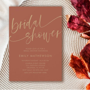 Invitation Chic Terracotta & Calligraphie Dorée Baby Shower d