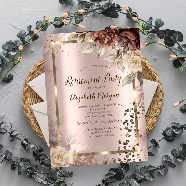 Invitation Chic Terracotta Diamonds Confetti Retraite (Créateur téléchargé)