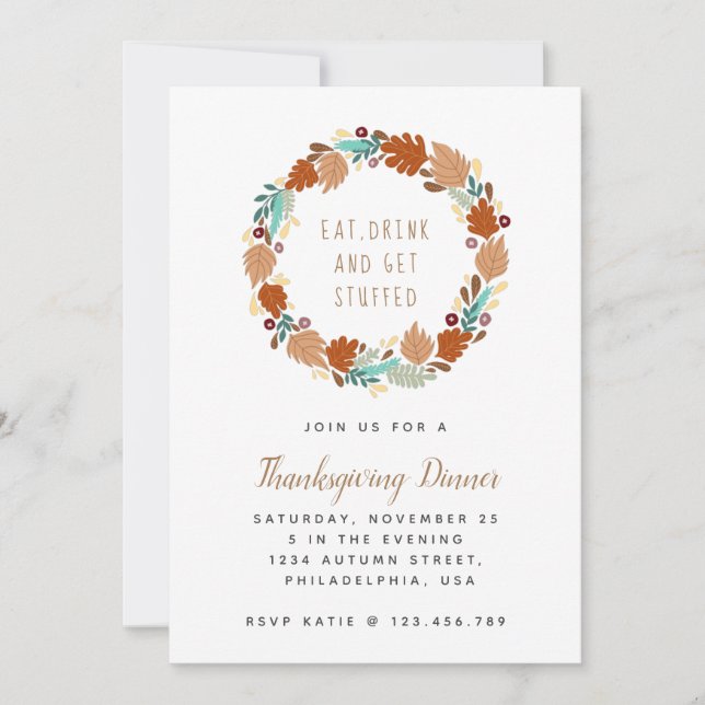 Invitation Chic Thanksgiving Dîner Automne Wreath Holiday Pho (Devant)