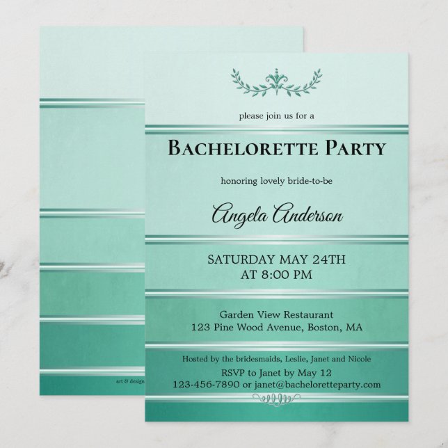 Invitation Chic ton vert sur ton rayé Bachelorette (Devant / Derrière)
