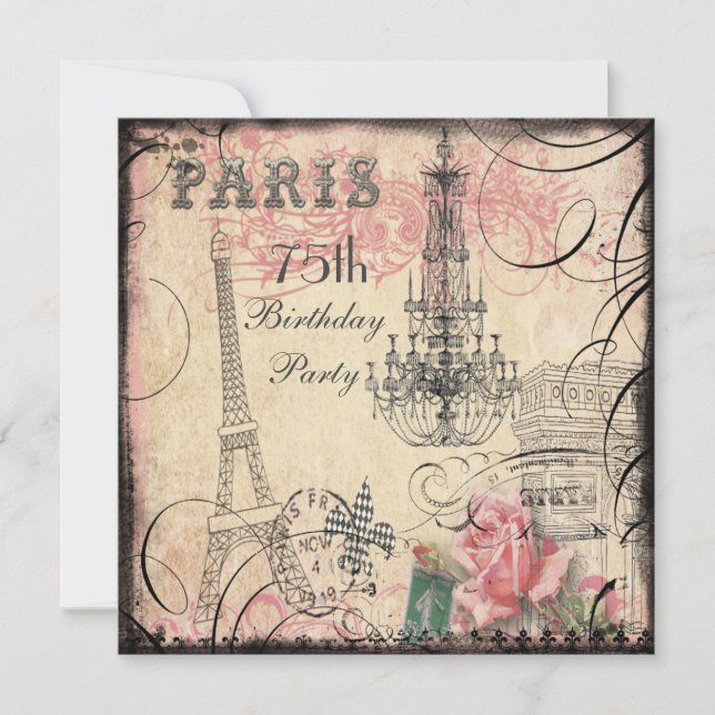 Invitation Chic Tour Eiffel & Chandelier 75e anniversaire (Devant)