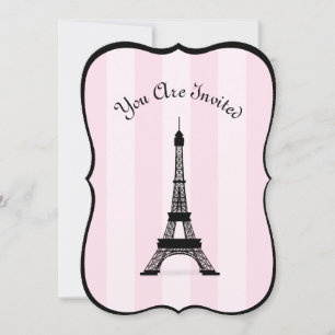 Invitation Chic Tour Eiffel Noire à rayure rose parisienne