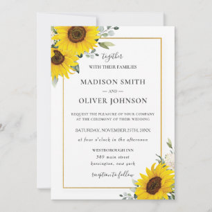 Invitation Chic tournesol jaune Floral Mariage d'or Invita