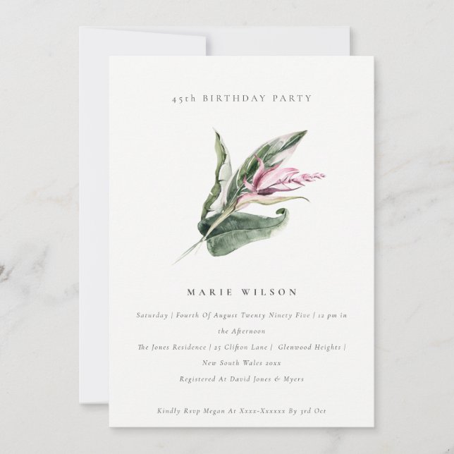 Invitation Chic Tropical Fleuri rose N'importe quel âge Anniv (Devant)