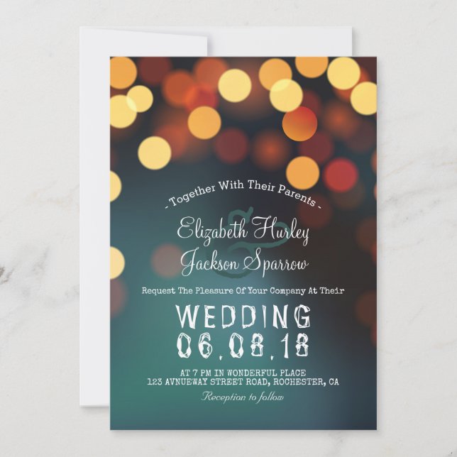 Invitation Chic Turquoise or Bokeh Parties scintillant chaîne (Devant)