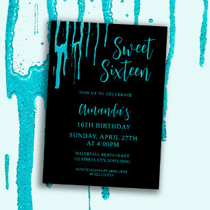 Invitation Chic Turquoise Parties scintillant Drips Sweet 16 