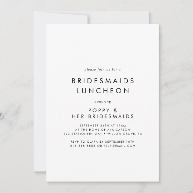 Invitation Chic Typographie Bridesmaiers Déjeuner (Devant)