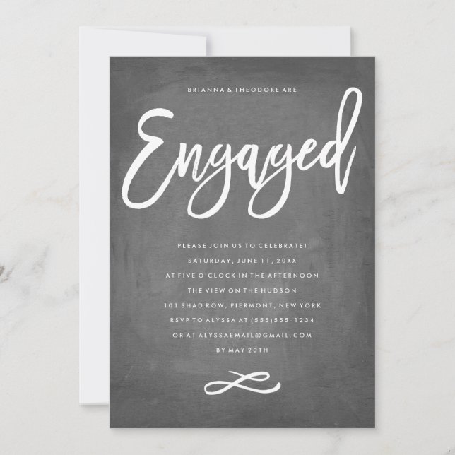 Invitation Chic Typographie Chalkboard Engagé Fiançailles (Devant)