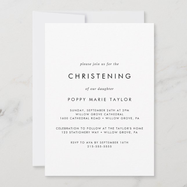 Invitation Chic Typographie Christening (Devant)