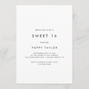 Invitation Chic Typographie Sweet 16 Anniversaire