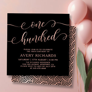 Invitation Chic Un Cent Rose Gold Script 100e anniversaire