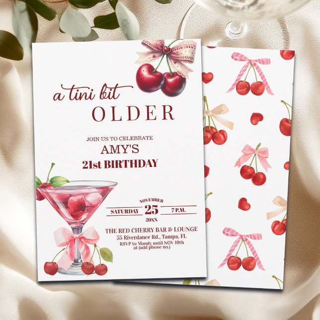 Invitation Chic Un Peu Plus Vieille Martini Cerise 21e Annive (Créateur téléchargé)