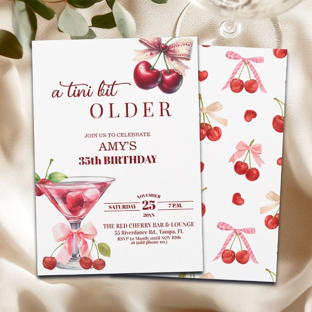 Invitation Chic Un Tini Peu Plus Vieux Martini Cerise 35e Ann (Créateur téléchargé)