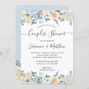 Invitation Chic Vanilla Blue Floral Mariage Couples douche