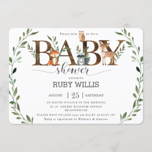Invitation Chic verdure Bois Animaux Baby shower Garçon
