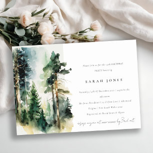 Invitation Chic Vert Aquarelle Forêt Bois Anniversaire