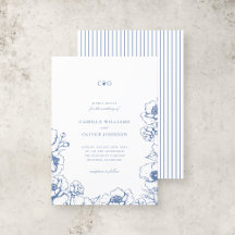 Chic Vintage Blue Floral Initiales Jardin Mariage