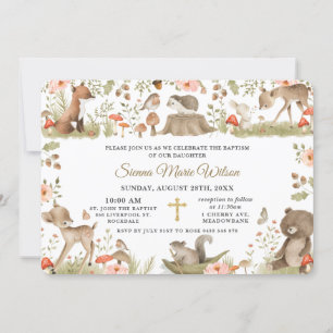 Invitation Chic Vintage Bois Animaux Baptême Christening