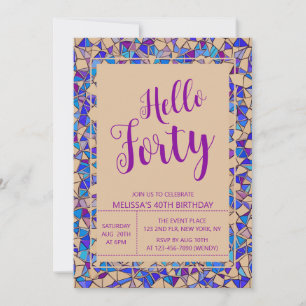 Invitation Chic Violet Bleu Mosaïque Bonjour Quarante Anniver