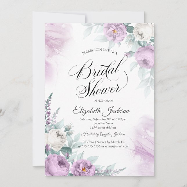 Invitation Chic Violet Lavander Fête des mariées Rose (Devant)