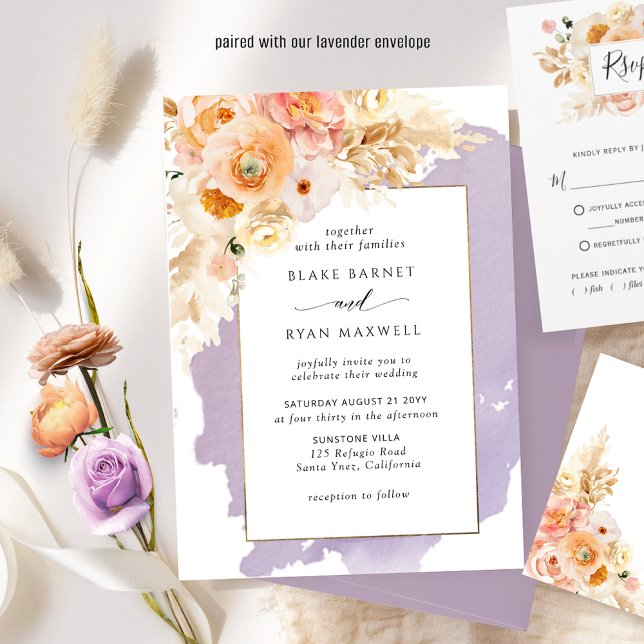 Invitation Chic violet, Pêche, Blush et crème Mariage floral (Créateur téléchargé)