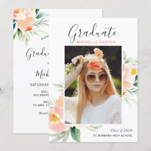 Invitation Chic Watercolor Floral Photo Graduation Party