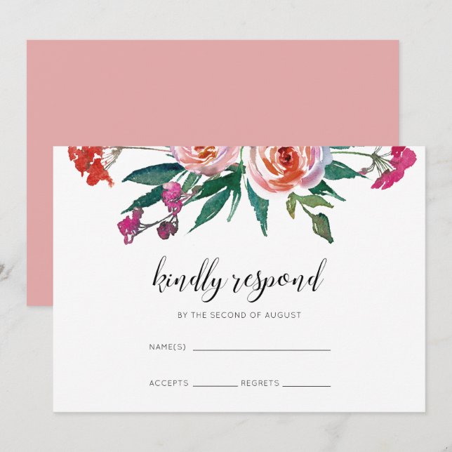Invitation Chic Watercolor Floral Wedding RSVP (Devant / Derrière)