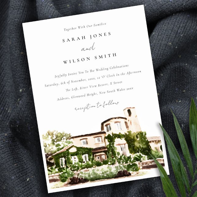 Invitation Chic Watercolor Green Winery Vineyard Mariage (Créateur téléchargé)