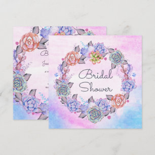 Invitation Chic Watercolor Succulents Wreath Fête de l'mariée