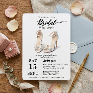 Invitation Chic Watercolor White Bow High Heels Bridal Shower