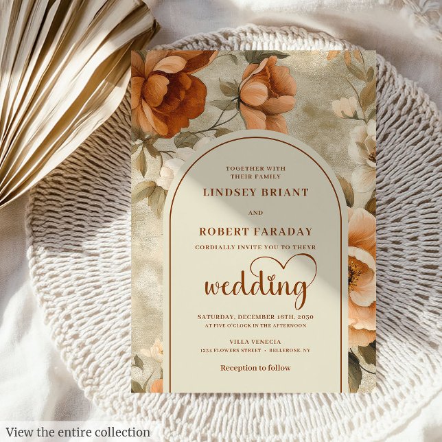 Invitation Chic Whimsical Boho Terracotta Beige Olive Wedding (Whimsical Boho Terracotta Beige Olive Wedding Invitation)