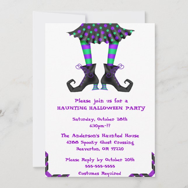 Invitation Chic Wicked Sorcière Jambes Costume Fête Invitatio (Devant)