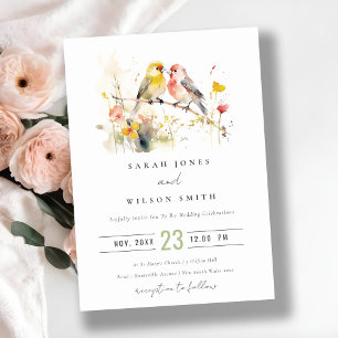 Invitation Chic Wild Botanical Aquarelle Inséparables Mariage