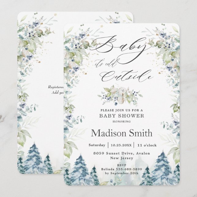 Invitation Chic Winter Baby C'est froid dehors Baby shower  (Devant / Derrière)