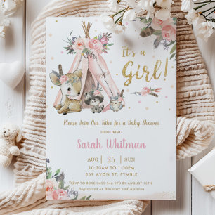 Invitation Chic Woodland Animaux Boho Tribal Girl Baby shower