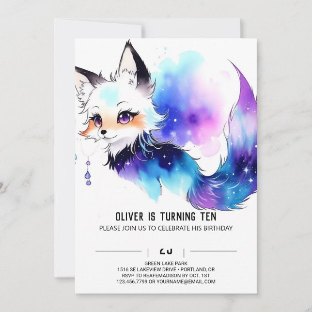 Invitation Chic Woodland Fox fête d'anniversaire (Devant)