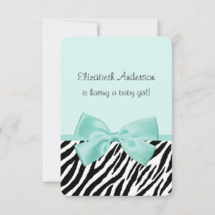 Invitation Chic Zebra Aqua Mint Ribbon Girl Baby shower