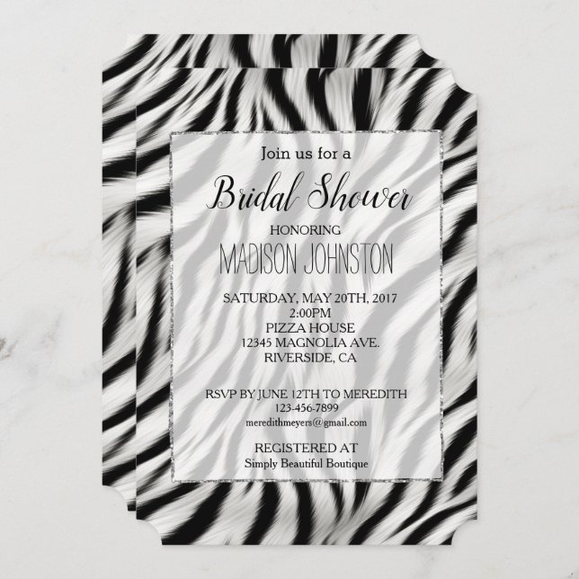 Invitation Chic Zebra Print (Devant / Derrière)
